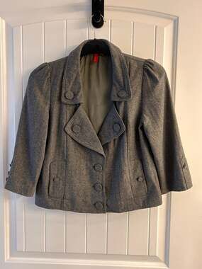 Central Park West Gray Wool Blend Cropped Swing Jacket Double Breasted Size XS